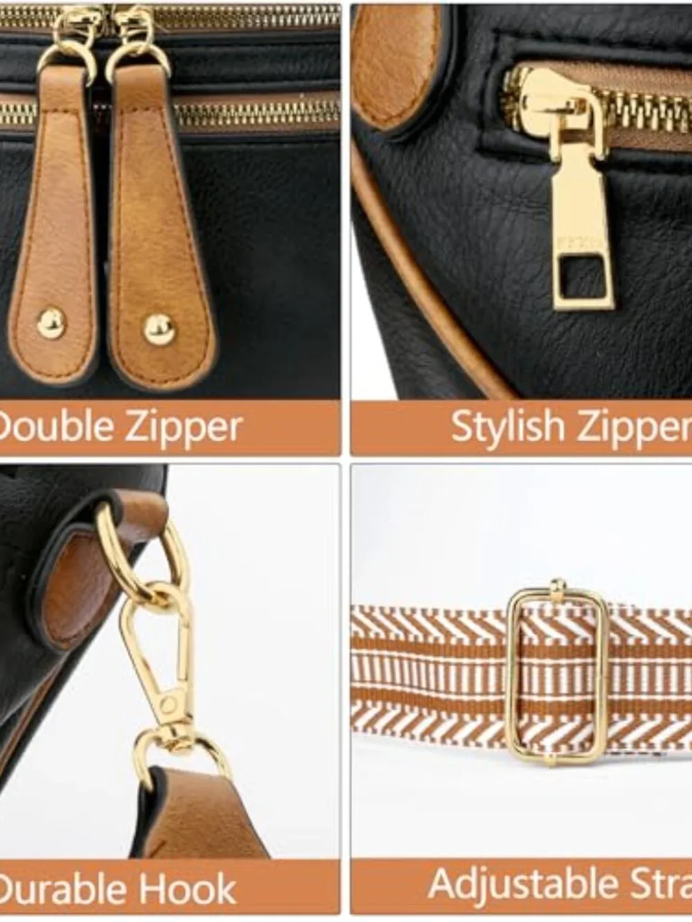 Vegan Leather Crossbody Sling Bag Adjustable Strap Chest Bag